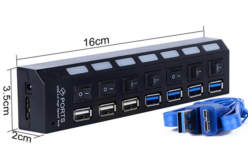 Hub USB 7 port - 3.0 có công tắc - màu ngẫu nhiên