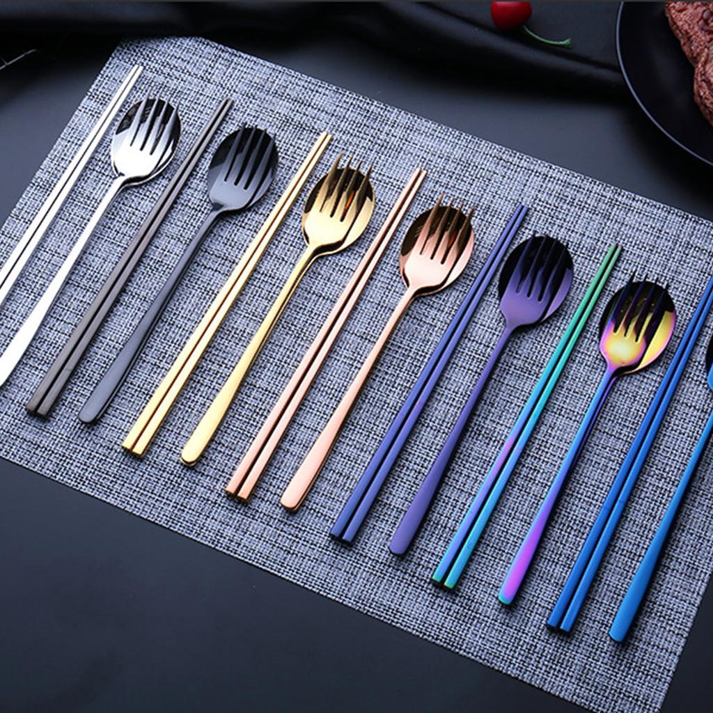 Stainless Steel Portable Tableware Chopsticks Fork Spoon Set