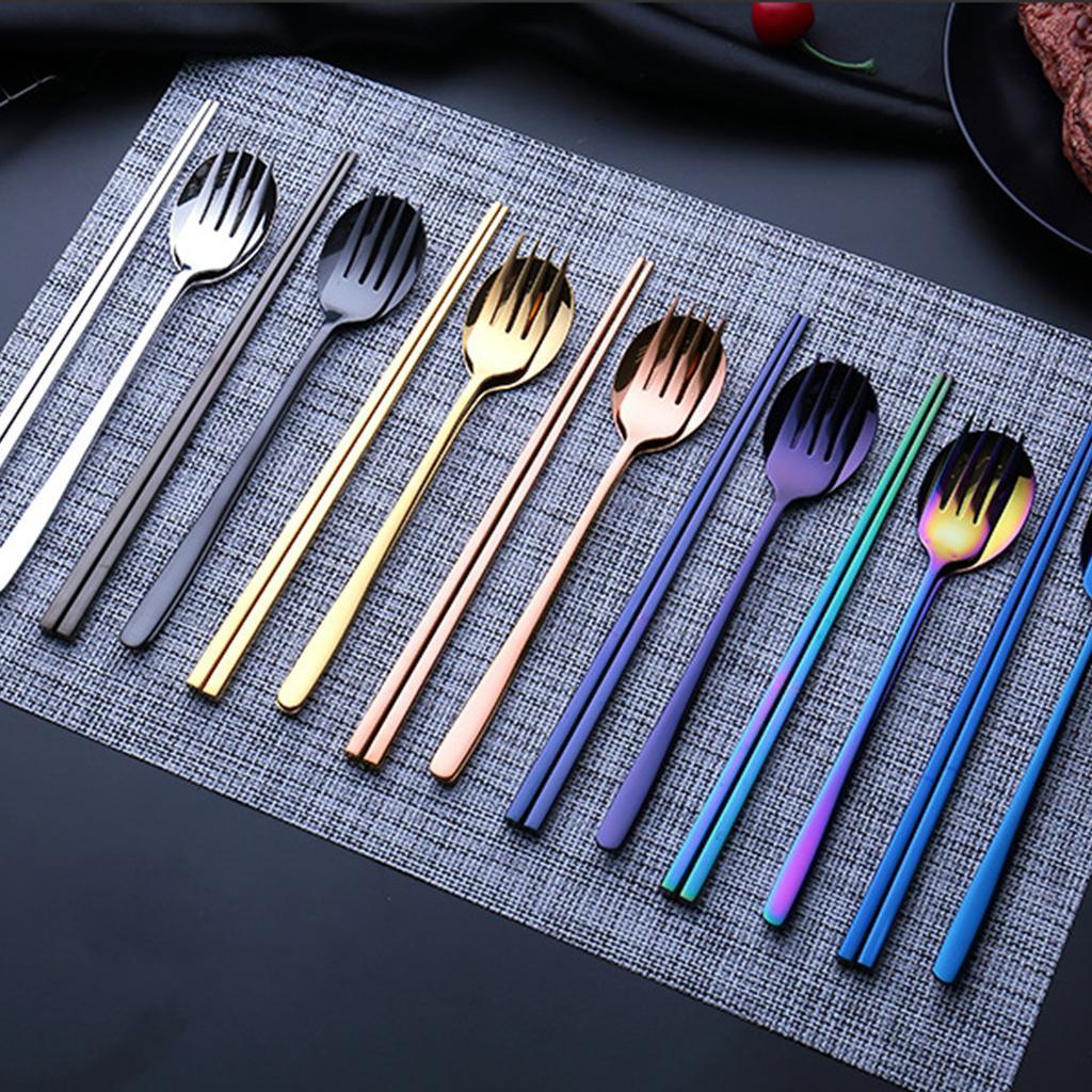Stainless Steel Flatware Chopsticks Fork Spoon Set, Travel Cutlery Set