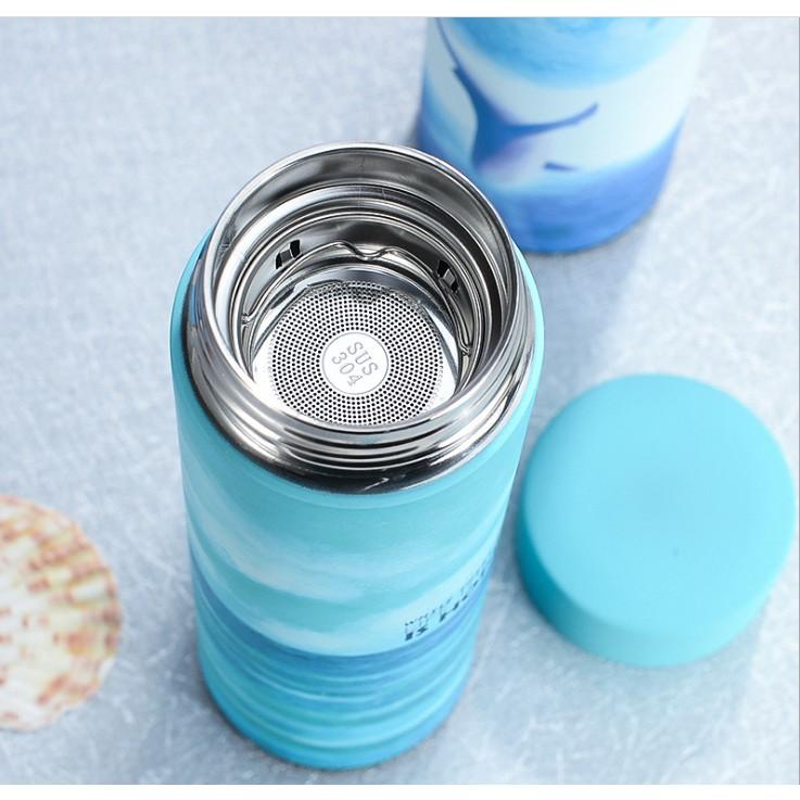 BÌNH GIỮ NHIỆT NÓNG,LẠNH CAO CẤP IN 4D CỰC ĐẸP CHUẨN CHÂU ÂU 450 ML loại nắp vặn - binh giư nhiet inox in họa tiêt đẹp -