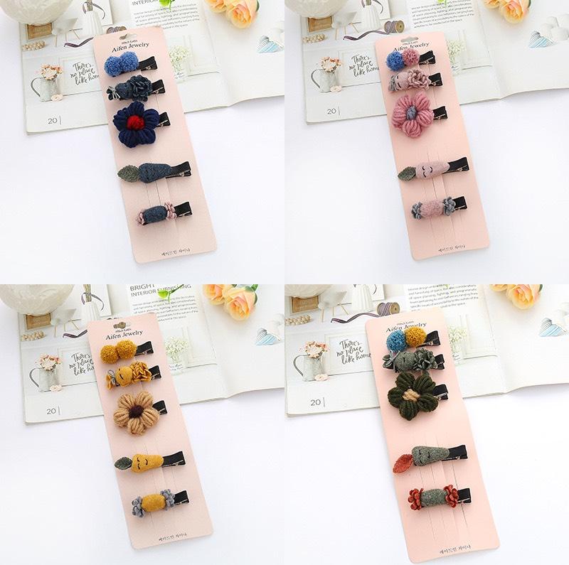 Set 5 Kẹp Tóc Mái Cao Cấp Bằng Len Cho Bé Gái