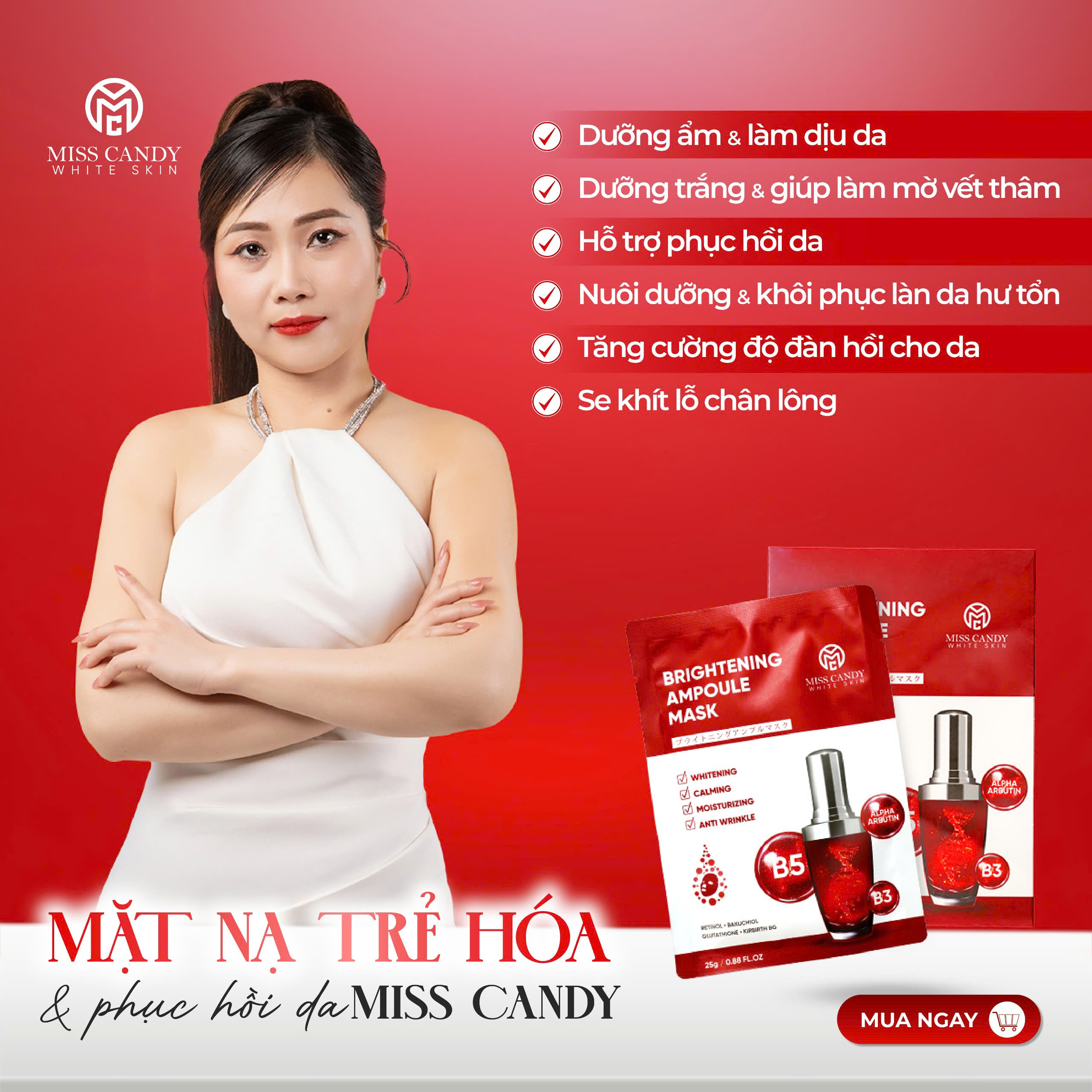 [MISS CANDY] Mặt Nạ Trẻ Hóa &amp; Phục Hồi Da BRIGHTENING AMPOULE MASK Miss Candy (Hộp 5 Miếng x 25g)