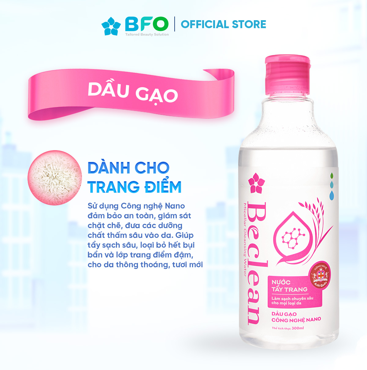 Nước Tẩy Trang Lành Tính Beclean Giúp Làm Sạch Sâu - 300ml & 100ml
