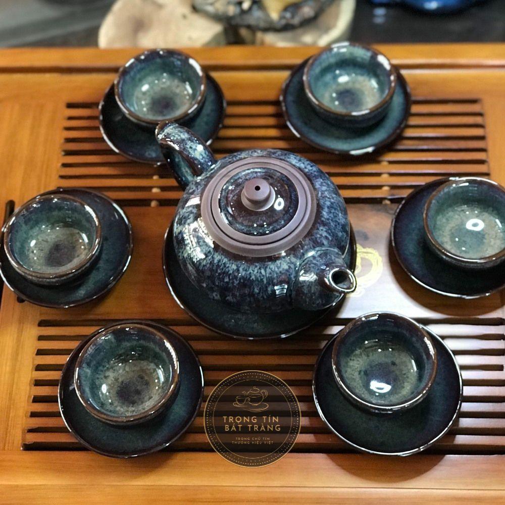 Bộ Ấm Chén Trà Đạo Men Hỏa Biến Búp Sen Bát Tràng Dáng Thủy Bình Dung Tích 390ml AVMT 09