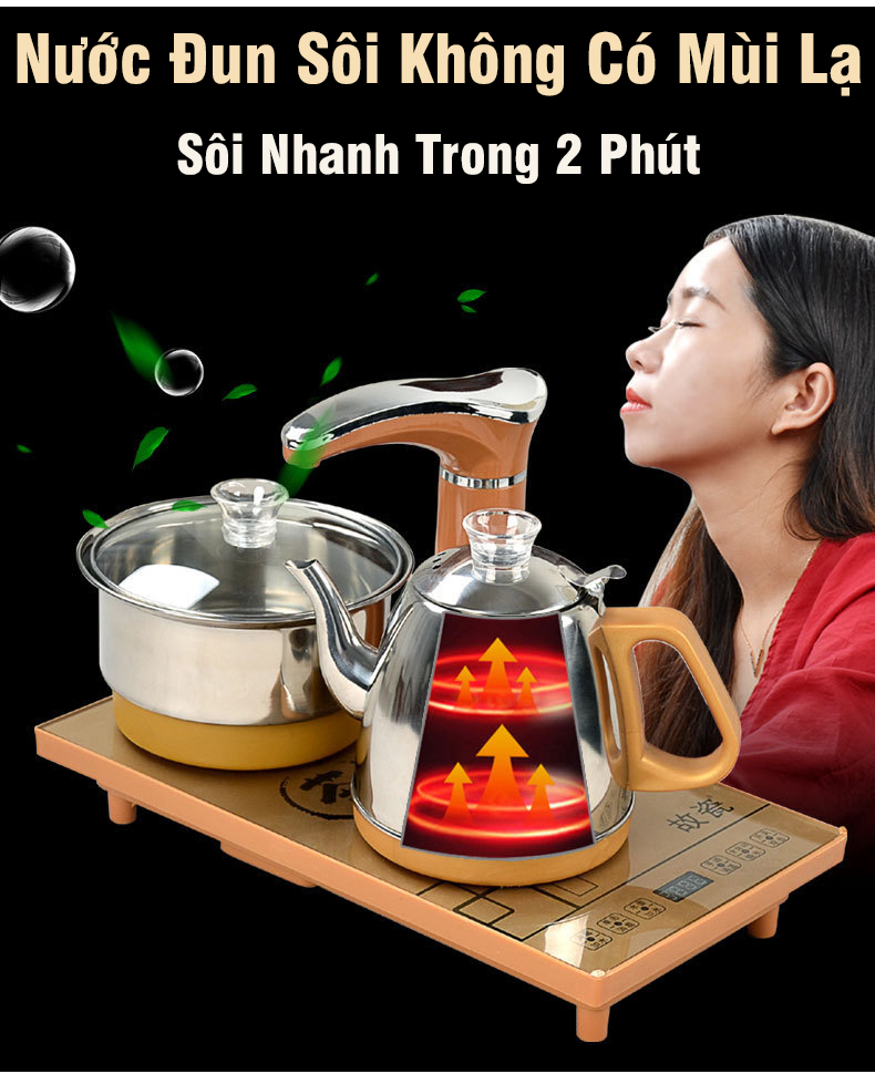 Bếp pha trà tự động - phụ kiện bàn trà điện - bộ bếp + nồi luộc + ấm Đun Nước Điện Inox tự động cấp và ngắt nước tiện lợi thông minh sang trọng - inox 304