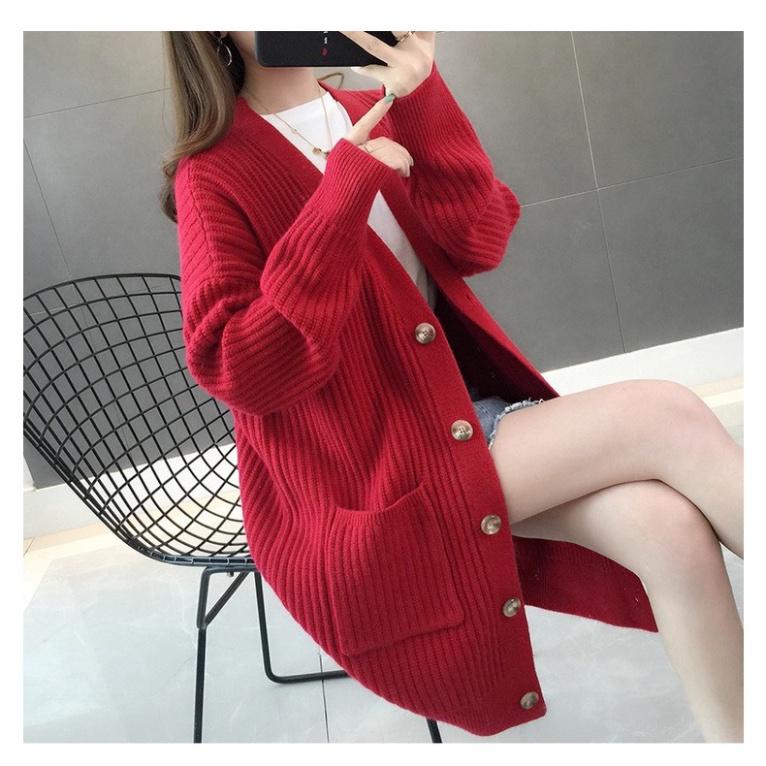 Áo khoác len cardigan dáng dài chất liệu len dệt kim mềm mịn