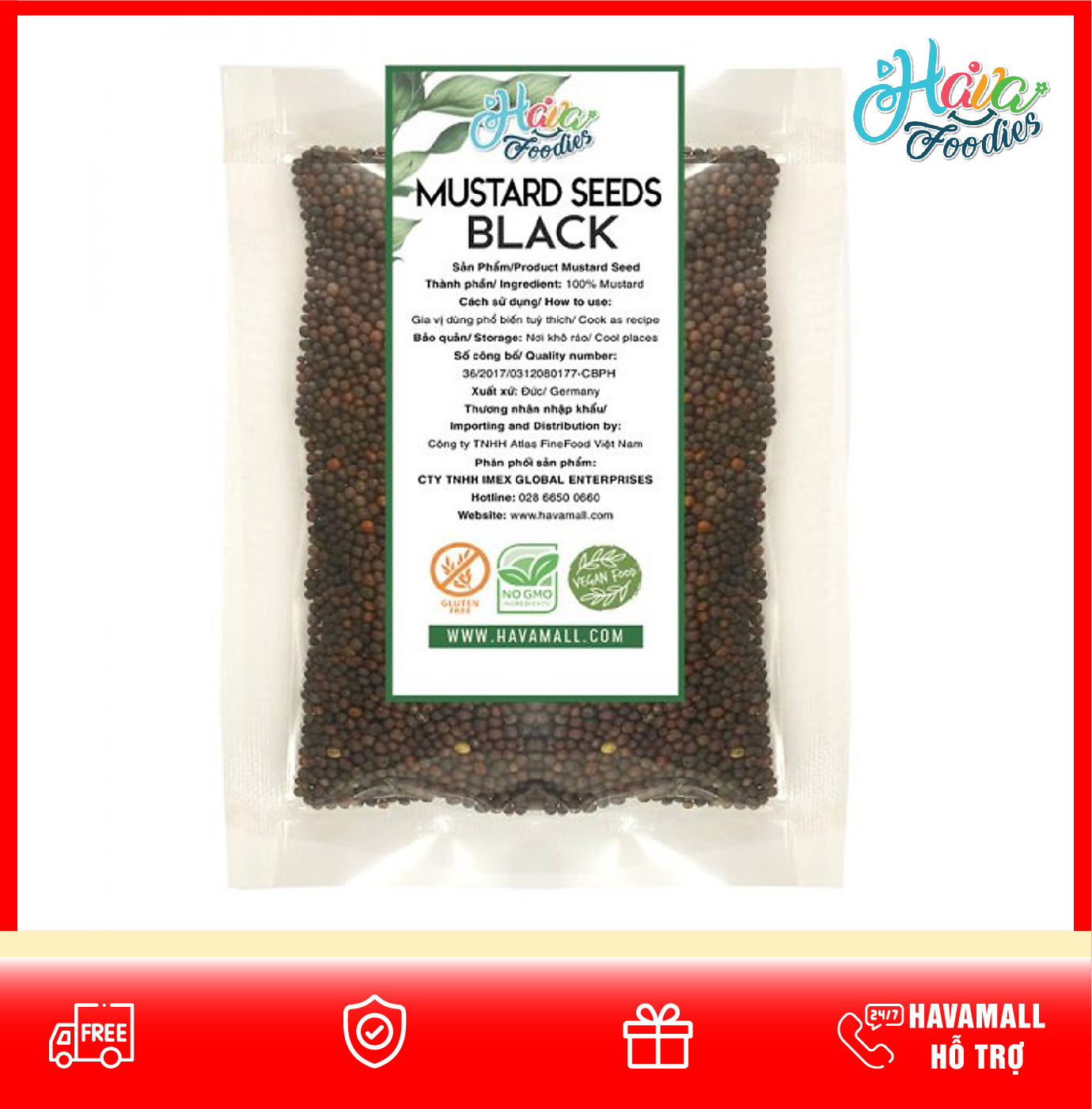 Hạt Mù Tạt Đen Thương Hiệu Hava Foodies Gói 100g – Black Mustard Seed