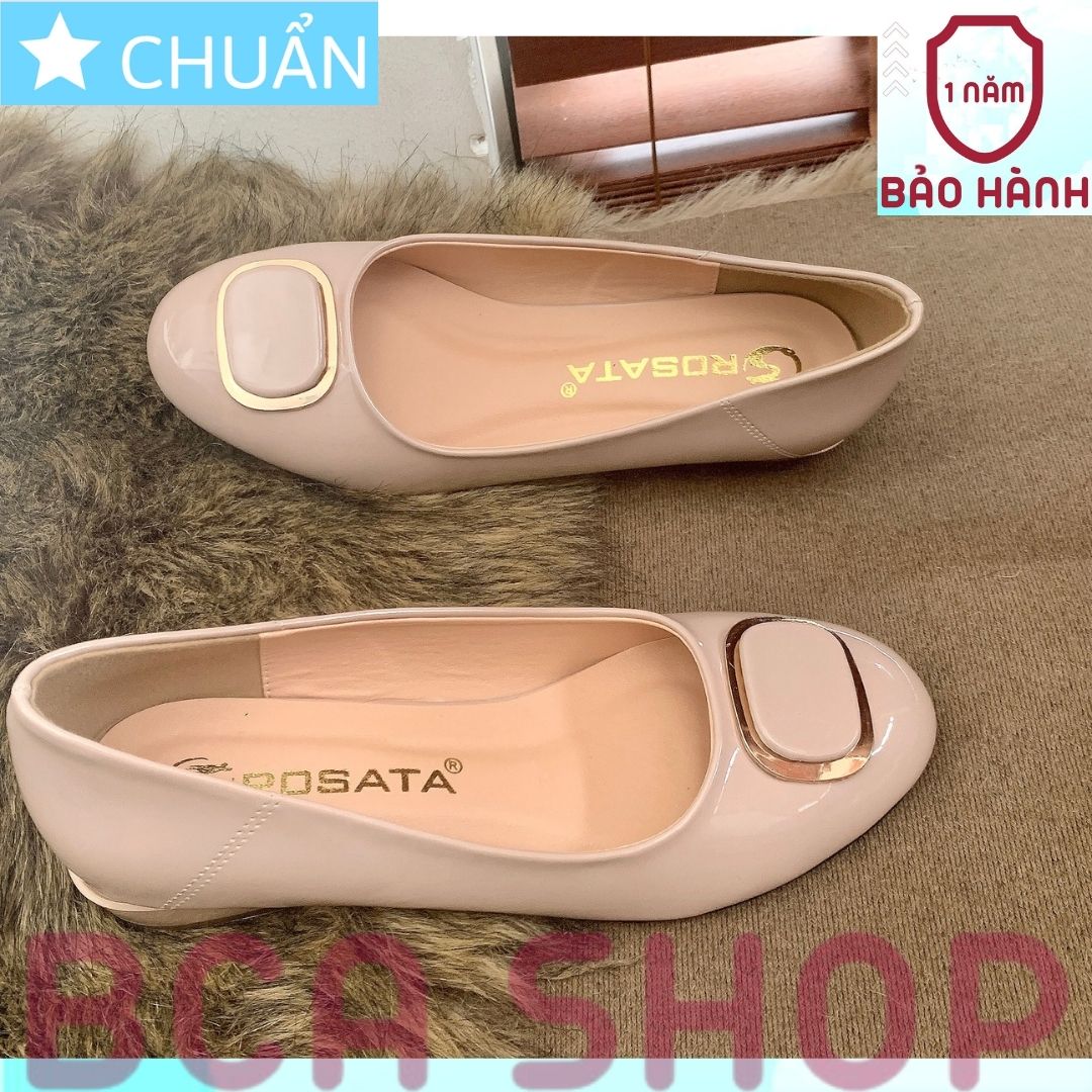 Giày công sở nữ 2p RO523 ROSATA tại BCASHOP mũi tròn có đính nơ vuông viền kim loại vàng sang trọng và thời trang - nude