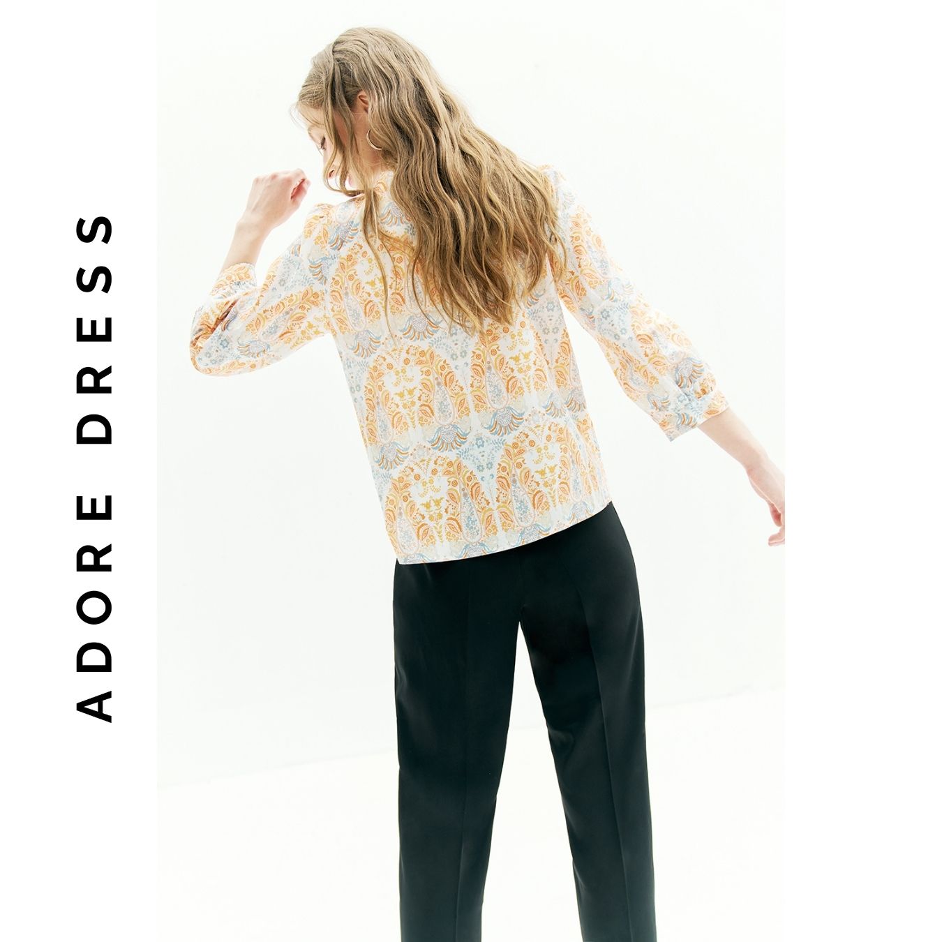 Áo sơ mi top tunic style thô lụa hoạ tiết tunic 313TO1028 ADORE DRESS