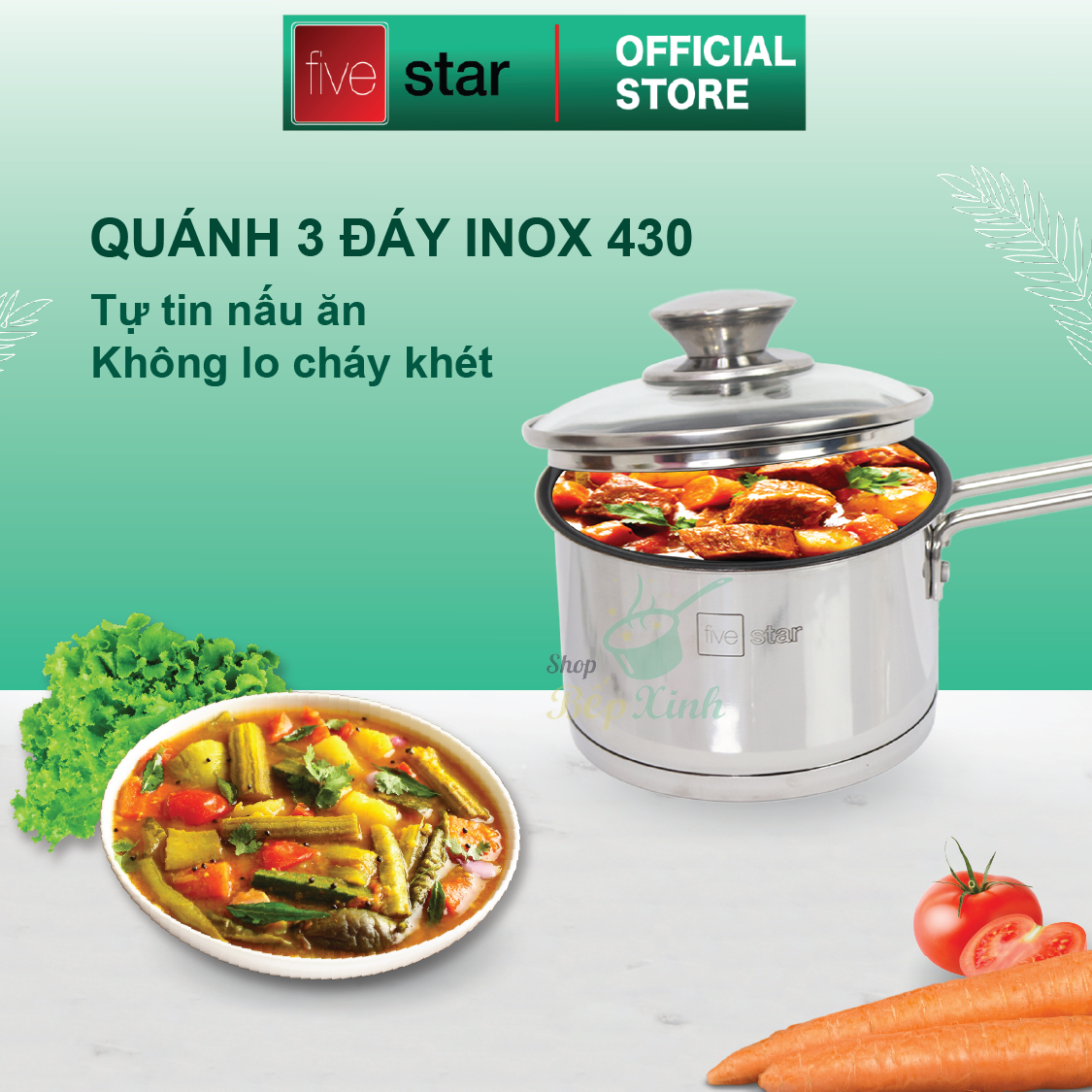 Quánh 3 đáy inox 430 Standard nắp kính bếp từ FSQ14001