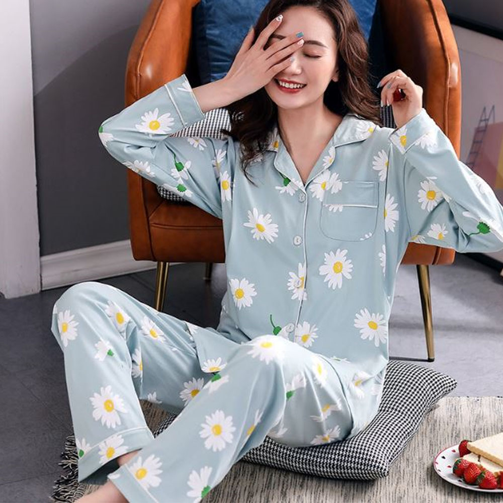 Bộ Đồ Pyjama Bầu Và Sau Sinh Dài Tay Az9446 Chất Liệu 100%Cotton Họa Tiết Hoa Cúc Dễ Thương Có Thiết Kế Cho Bé Ti