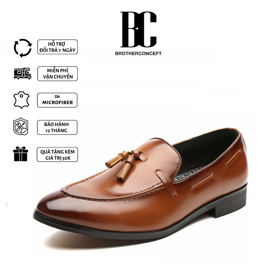 Giày lười nam - giày da bóng - Loafer Tassel NÂU