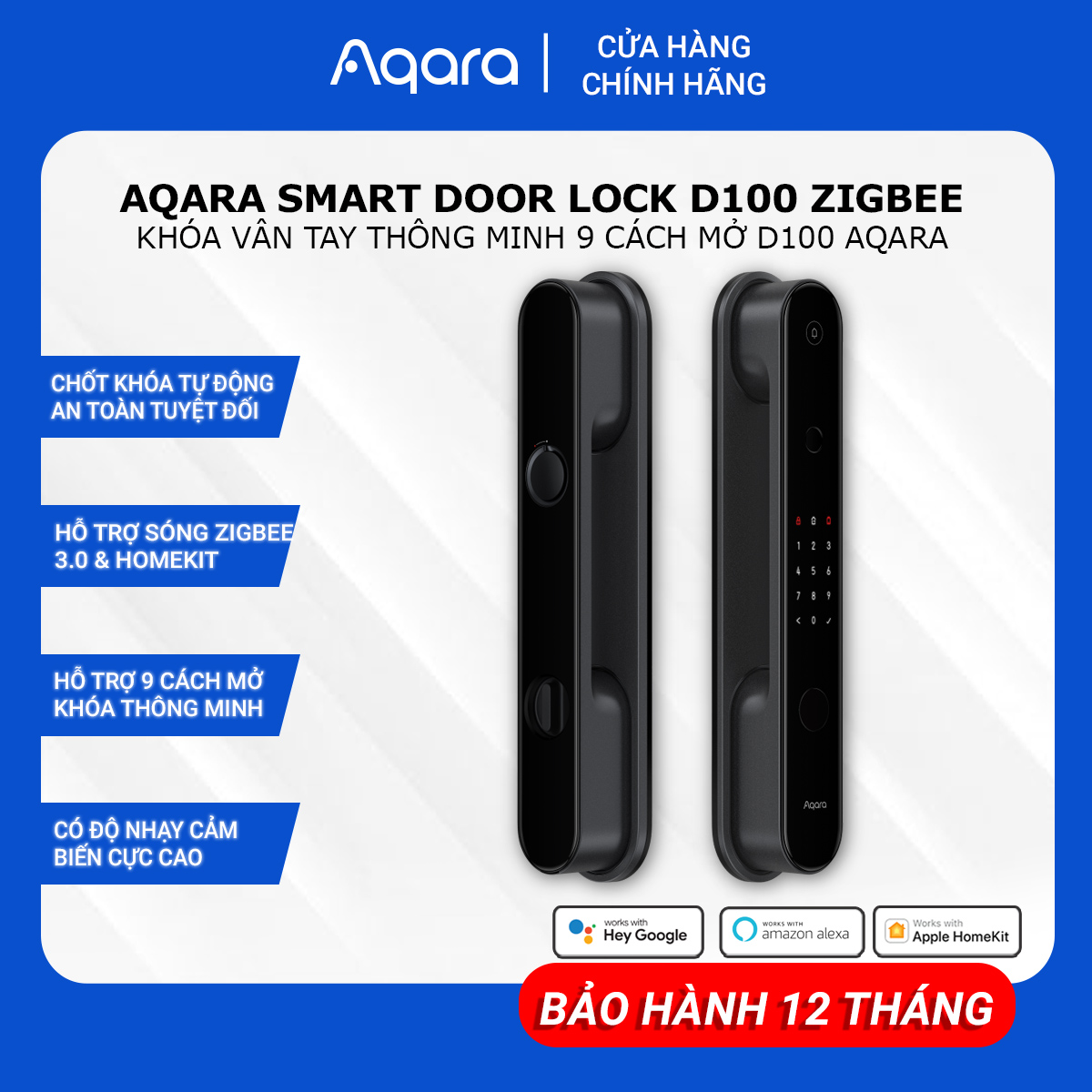 Khoá Vân Tay Thông Minh AQARA D100 Zigbee Chốt Cửa Tự Động, 9 Cách Mở Tích Hợp Chuông, Tương Thích HomeKey, Bản Quốc Tế, Hàng Chính Hãng, BH 24 Tháng