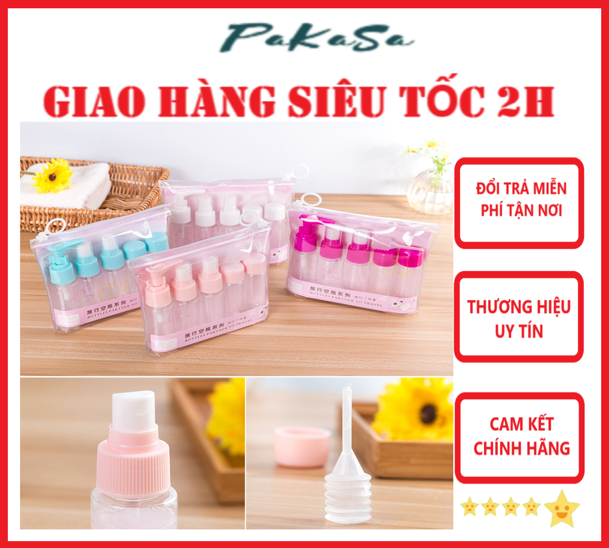 Bộ Chiết Mỹ Phẩm Du Lịch 5 Món  - Hàng Chính Hãng