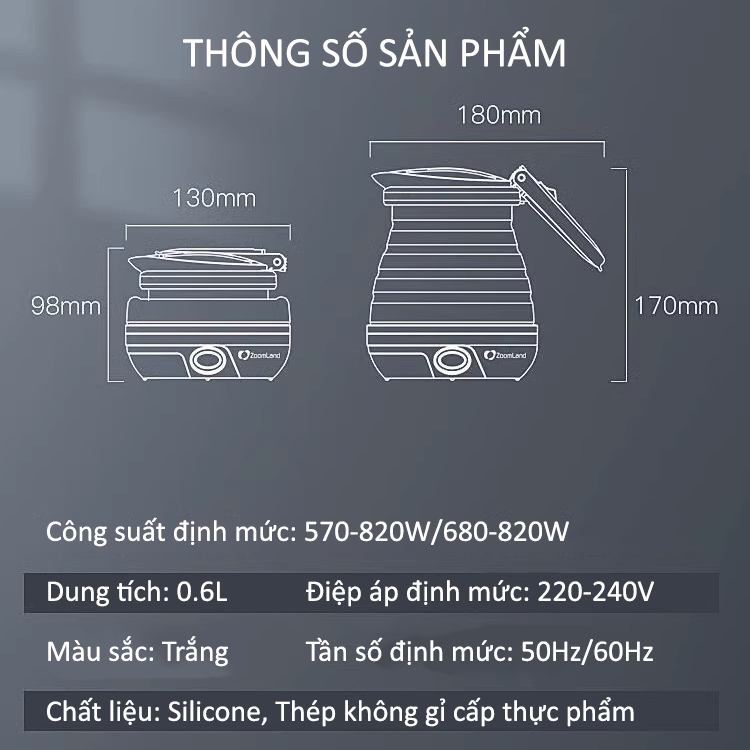 Ấm Điện Đun Nước Bằng Silicone Có Thể Gấp Gọn, ấm đun nước du lịch - K1674