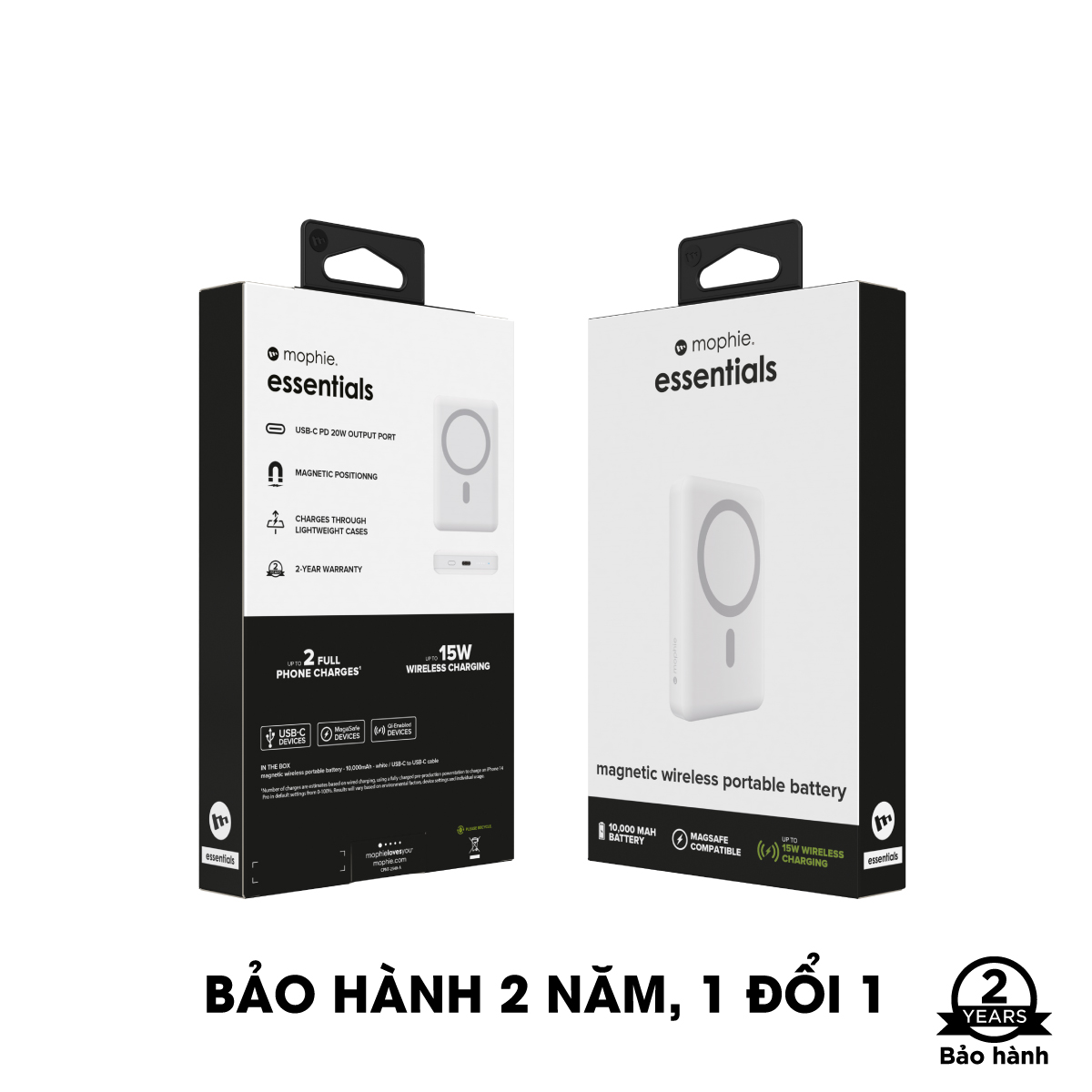 Sạc dự phòng mophie Essentials Snap+ powerstation 10,000mAh, hỗ trợ sạc từ tính 15W - Hàng chính hãng