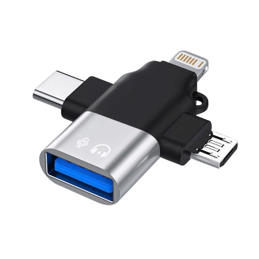 Đầu chuyển đổi 3 trong 1, Bộ chuyển đổi USB 3.0 Type C 3 trong 1, Đầu nối truyền dữ liệu Micro USB IOS OTG - Giao Màu Ngẫu Nhiên - Hàng Nhập Khẩu
