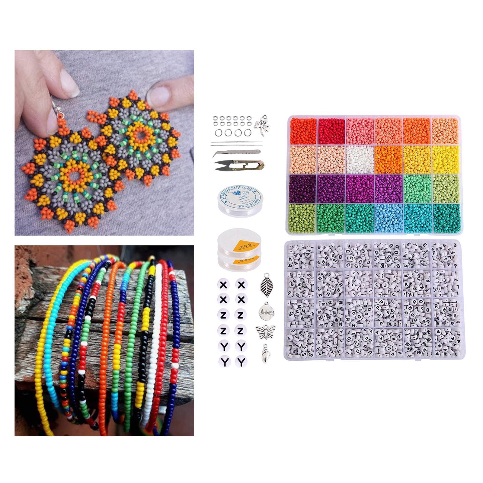 12000Pcs Glass Seed Beads 1350Pcs Letter Beads for Rings Jewelry Making