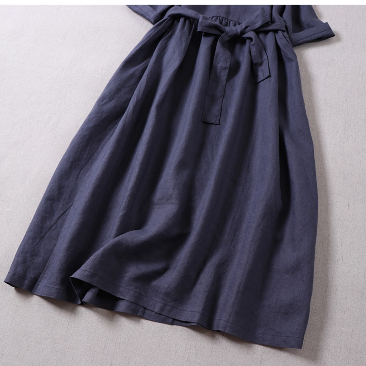 Đầm linen suông form rộng kèm dây thắt eo thời trang hè nữ Haint Boutique Da82
