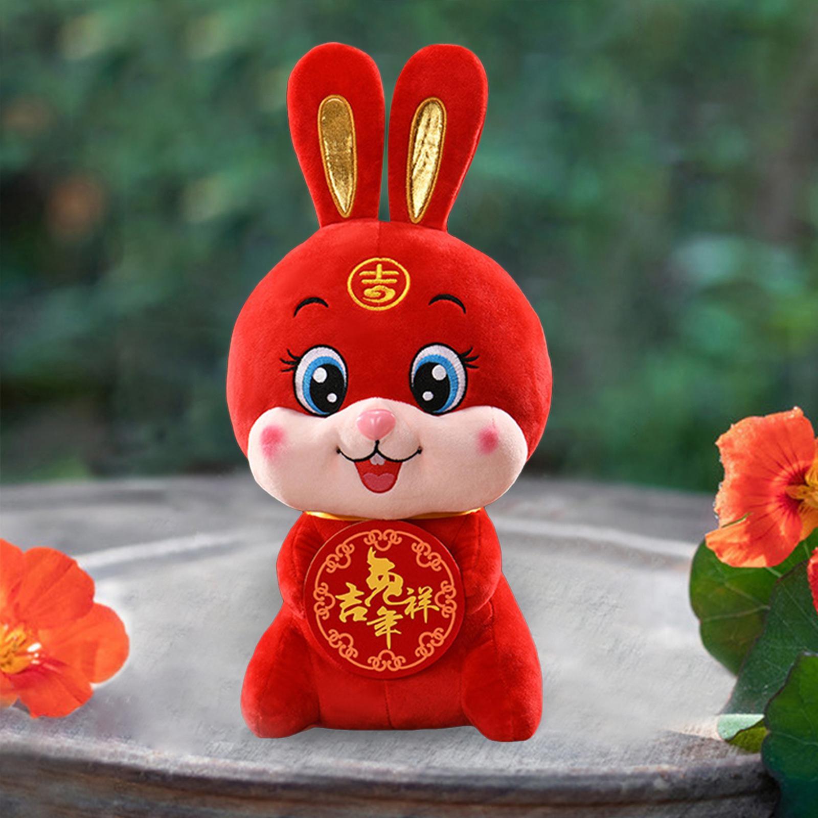 Chinese Rabbit Plush Toy Soft Stuffed Animal Doll for Table Office Decoration Souvenir Gift
