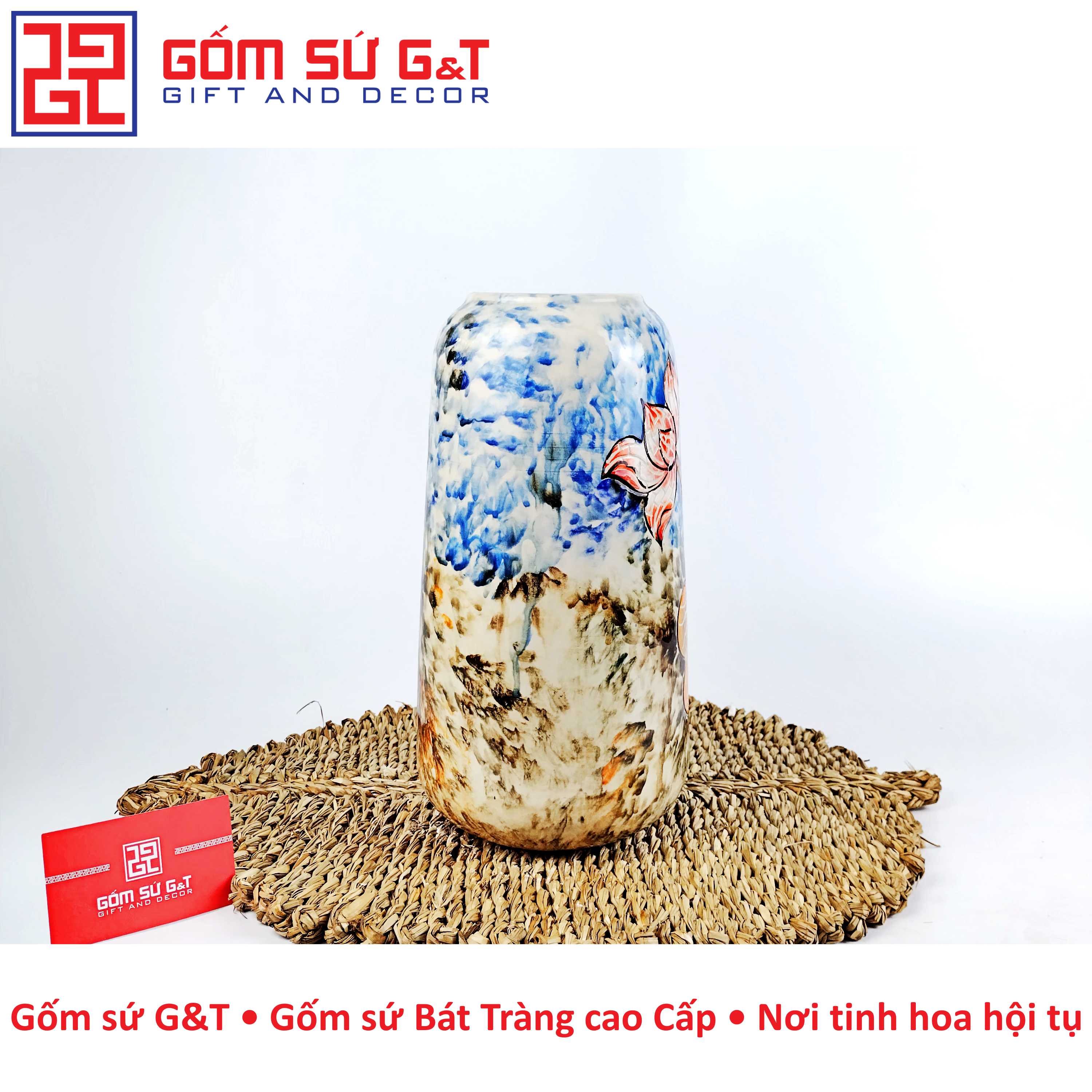 Lọ hoa dáng đu đủ sen đỏ Gốm Sứ G&amp;T