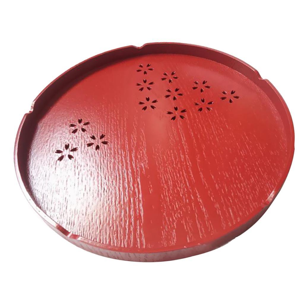 Wooden Serving Tray Pizza Tea Food Platter Home Fruit Plate Round Red 30cm