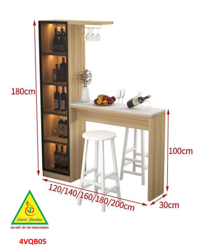 Quầy bar mini, quầy bar kiêm vách ngăn phòng khách nhà bếp 4VQB05 ( Không kèm ghế )- NỘI THẤT LẮP RÁP VIENDONGADV