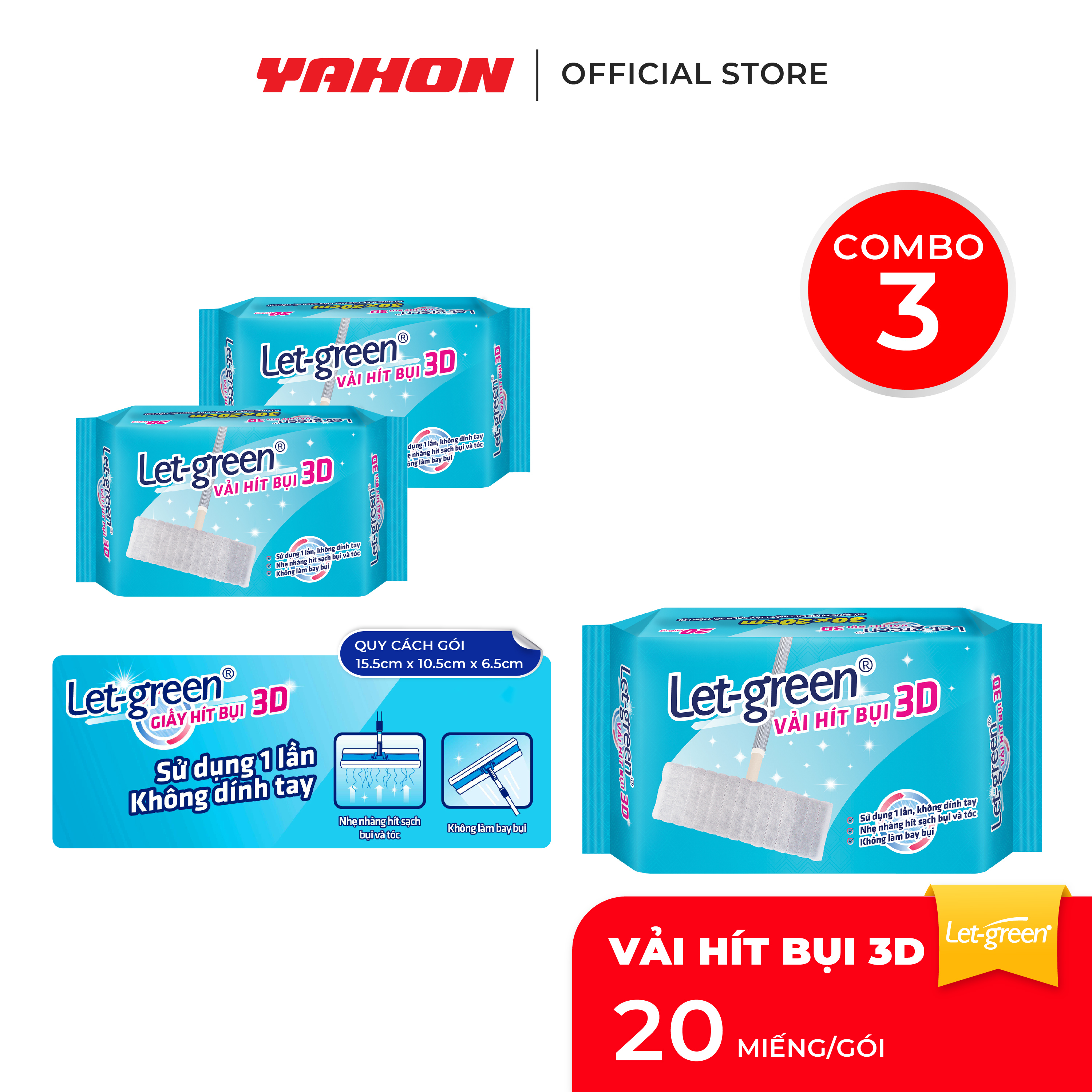 Khăn Giấy Hít Bụi 3D LET-GREEN  Hít Sạch Bụi Mịn, Tóc, Lông Thú Cưng  20 MiếngBao – 3