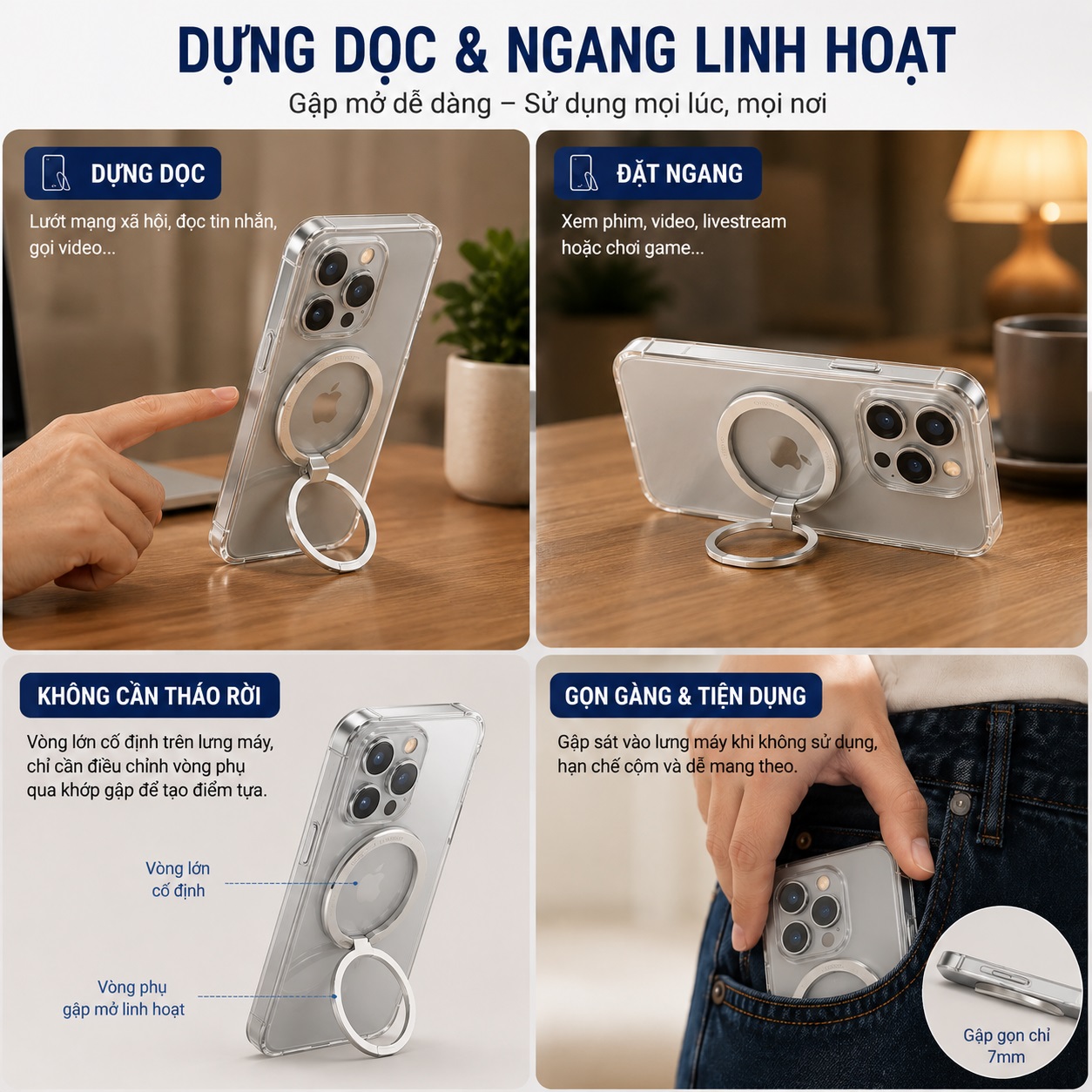 Giá đỡ vòng Ring Stand từ tính Magnetic N52 cho điện thoại iPhone 18 17 16 15 14 13 12 Hiệu HOTCASE Finger Ring - Kiêm Chân Đế Gập 180° – Xỏ Ngón Chống Rơi – Dựng Dọc Ngang – Siêu Mỏng - Hàng nhập khẩu