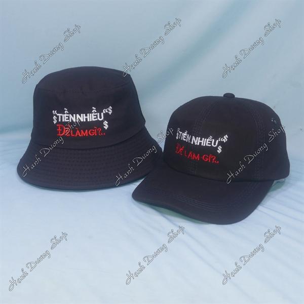 Set Nón Cặp Bucket & Cap Tiền Nhiều Để Làm Gì (LT55); (KTL01) - Đen