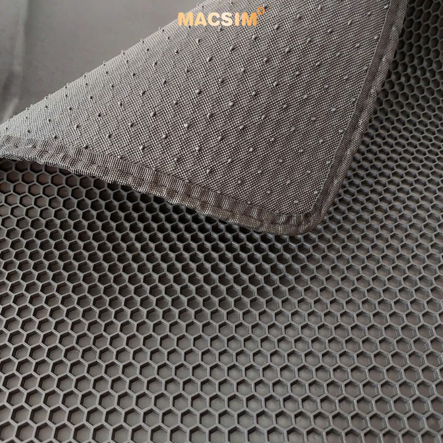 Thảm ô tô sd3 2 lớp dạng lưới lục giác Peugoet 408 màu đen bề mặt cao su siêu sạch - Nhãn hiệu Macsim