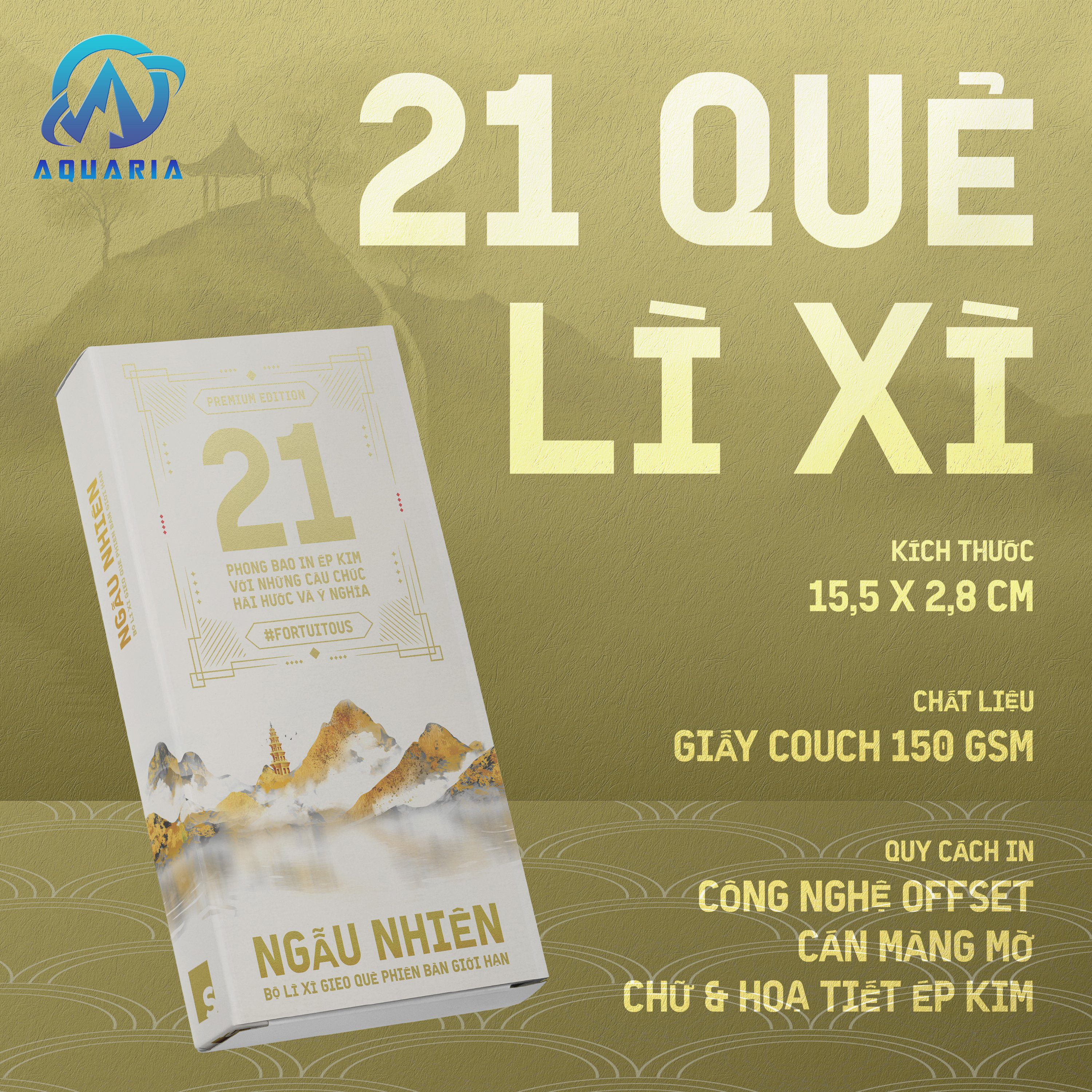 Set Lì Xì Que Gieo Quẻ Phát Lộc Tết Ép Kim Hot Trend 21 Thẻ Kèm Hộp Đựng Quà Tặng Độc Đáo
