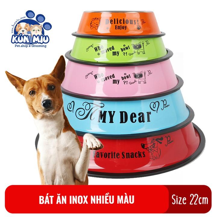 Bát ăn inox cho chó mèo nhiều màu Kún Miu có nhiều size