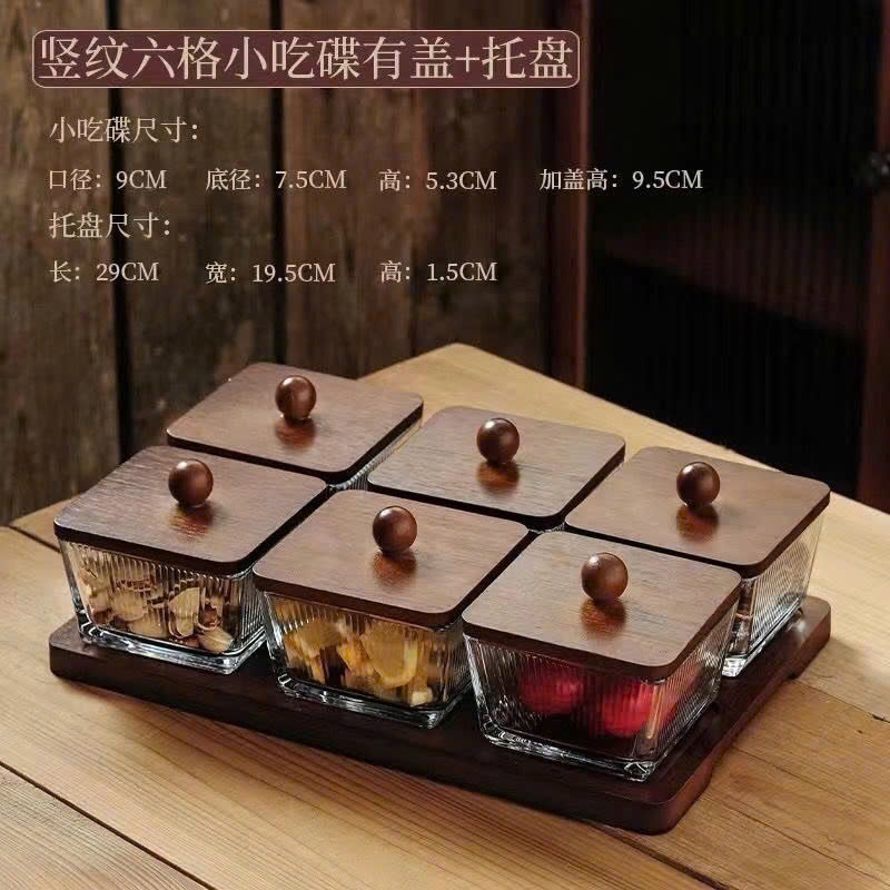 Hũ Đựng Mứt Tết 6 Ngăn Thuỷ Tinh Có Nắp - Khay Mứt Trái Tim - Kèm Khay Đựng Bánh Kẹo, Hoa Quả Trang Trí Ngày Tết Sang Trọng - HÀNG CHÍNH HÃNG MINIIN