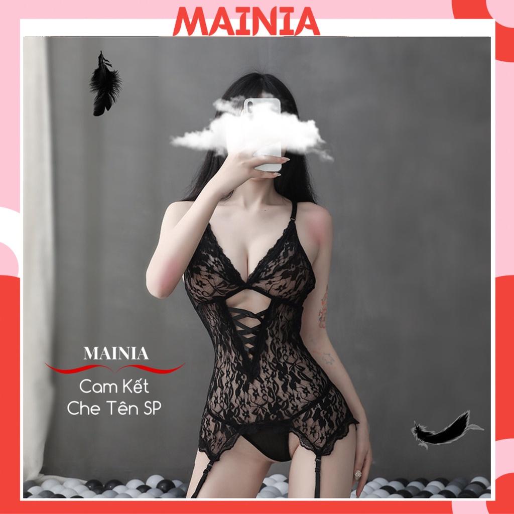 Bộ Đồ Ngủ Ren Lọt Khe Hở Đáy Xuyên Thấu Sexy Gợi Cảm Màu Đen Mainia Shop