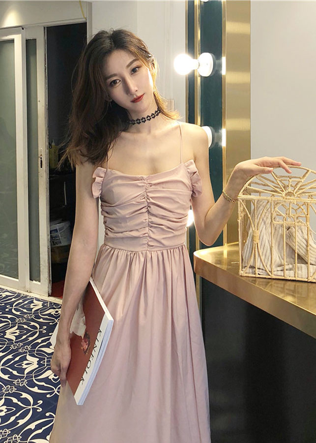 Đầm dây đeo xếp ly chất Hàn - DS4101