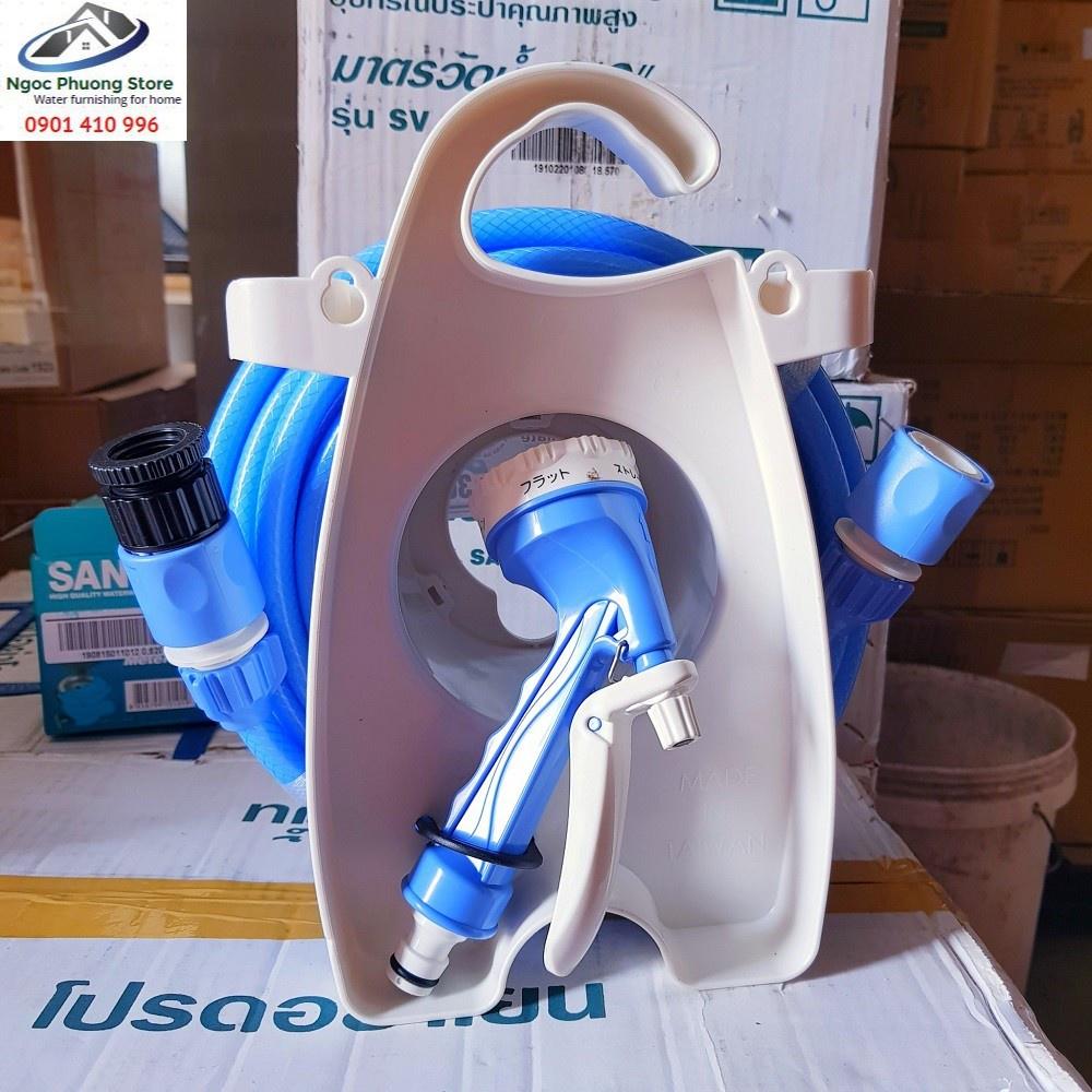 Bộ súng rửa sân vườn, tưới cây, rửa xe chỉnh 5 kiểu dạng cuộn xách tay 10m, 15m Aquamate