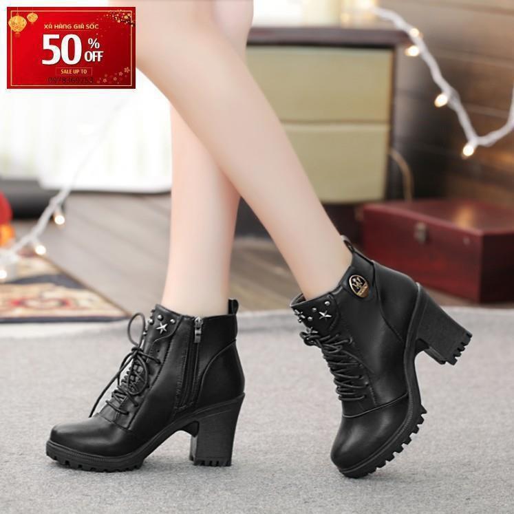 Giày boot nữ cổ thấp đế vuông S100