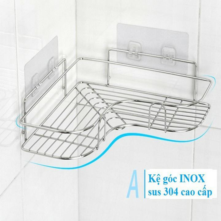 Kệ góc inox 304 treo dán góc tường phòng tắm, phòng bếp SIÊU CHỊU LỰC