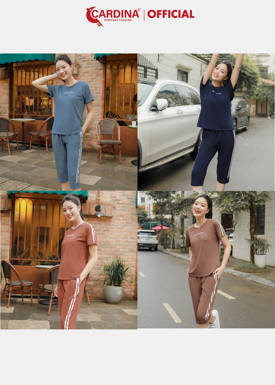 Đồ Bộ Nữ CARDINA Chất Cotton Cao Cấp In Chữ Áo Cộc Tay  Quần Lửng Kiểu Dáng Thể Thao Năng Động 3CF02