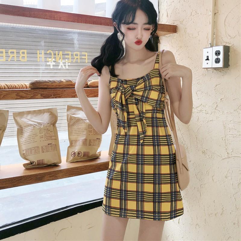 Đầm Yếm Dáng Rộng Kẻ Sọc Caro Thời Trang Mùa Hè Cho Nữ