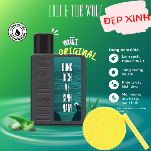 Dung dịch vệ sinh nam LOLI & THE WOLF chai nhỏ gọn 80ml - Hương Original Nam Tính, Tặng Kèm Mút Rửa Mặt