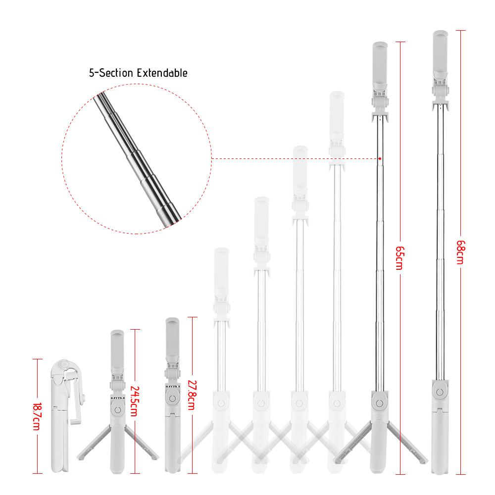 5-Section Extendable Selfie Stick Integrated Universal Phone Holder Tabletop Tripod with BT Remote Controller 10m