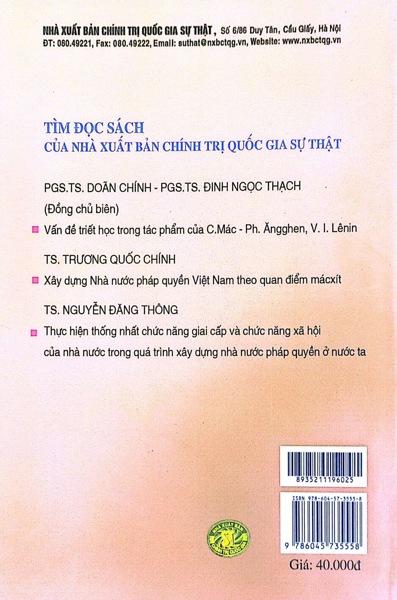 Tác phẩm &quot;Nhà nước và cách mạng&quot; của V.I.Leenin với vấn đề xây dựng nhà nước pháp quyền xã hội chủ nghĩa Việt Nam hiện nay (Sách tham khảo)