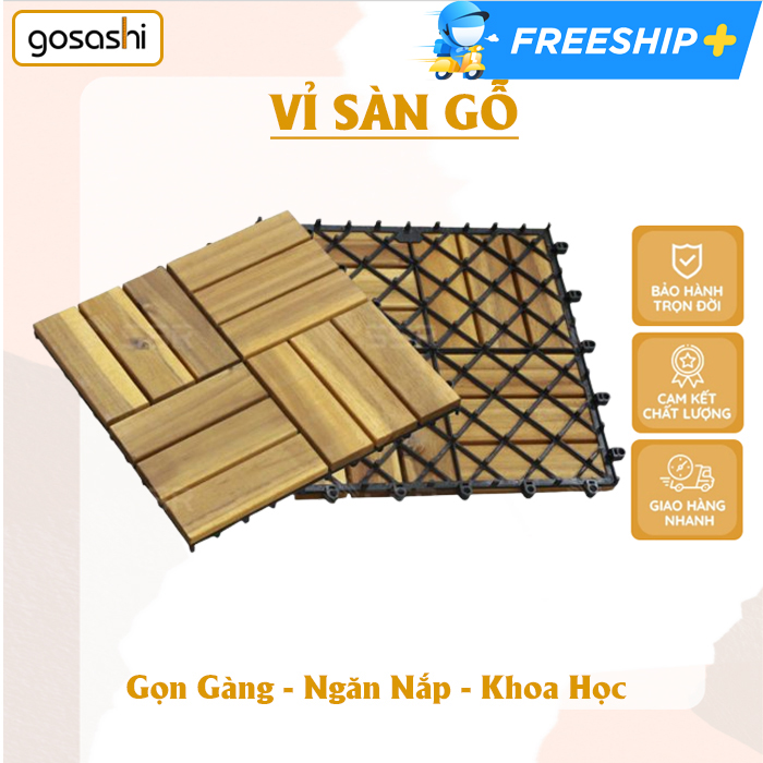 Sàn gỗ vỉ nhựa lót ban công Gosashi - ViGo12NAN dày 2cm 12 Nan 30x30cm - Vỉ sàn gỗ ban công ngoài trời cao cấp, dễ dàng lắp đặt, thiết kế hiện đại