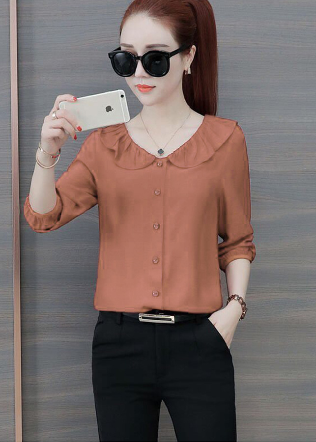 Áo sơ mi cổ sen bèo duyên dáng- MS0112A - Cam dâu - XL