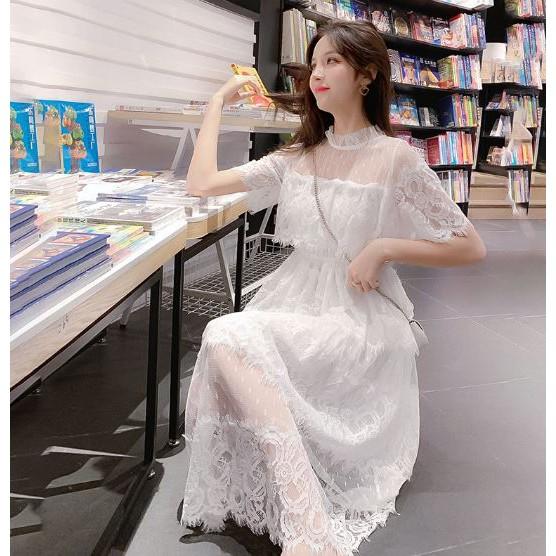 Đầm ren trắng công chúa phong cách hàn Quốc