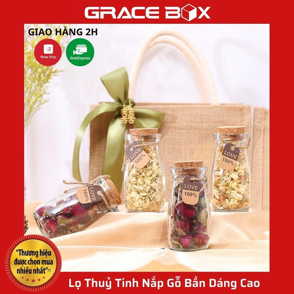 Lọ Thuỷ Tinh Nắp Gỗ Bần Xinh Xắn Dáng Cao - Size 100ml