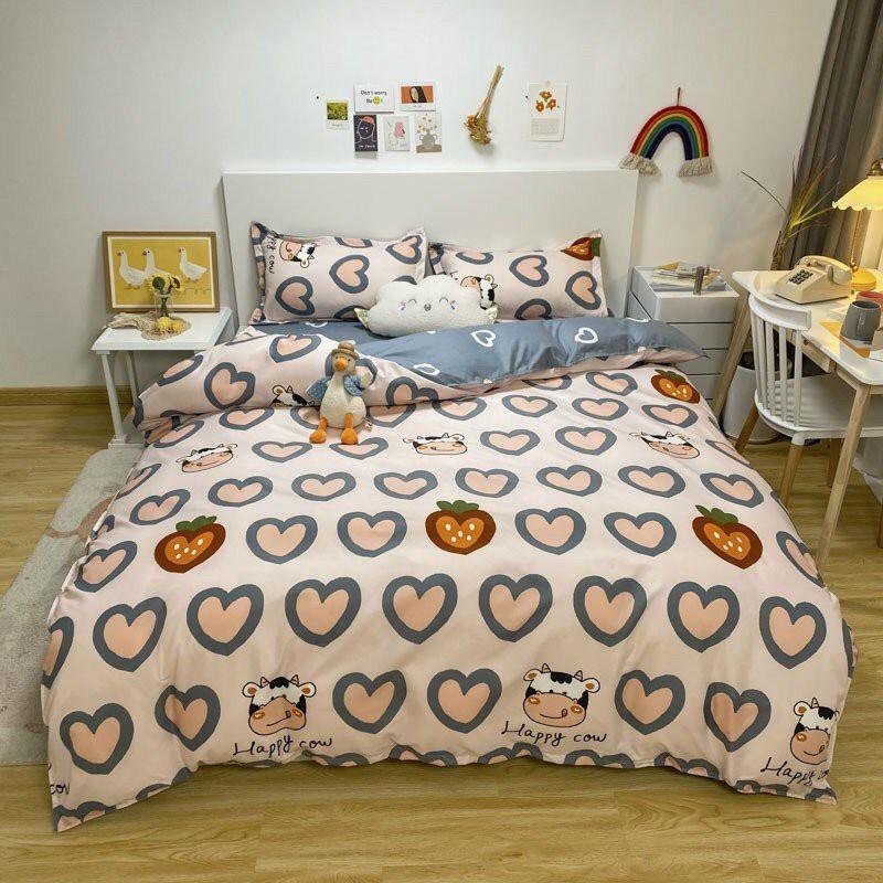 TRỌN BỘ GA GỐI COTTON POLY ĐỦ MÀU SẮC, KÍCH THƯỚC, TRANG TRÍ PHÒNG NGỦ LỘNG LẪY-MẪU BÒ SỮA TIM