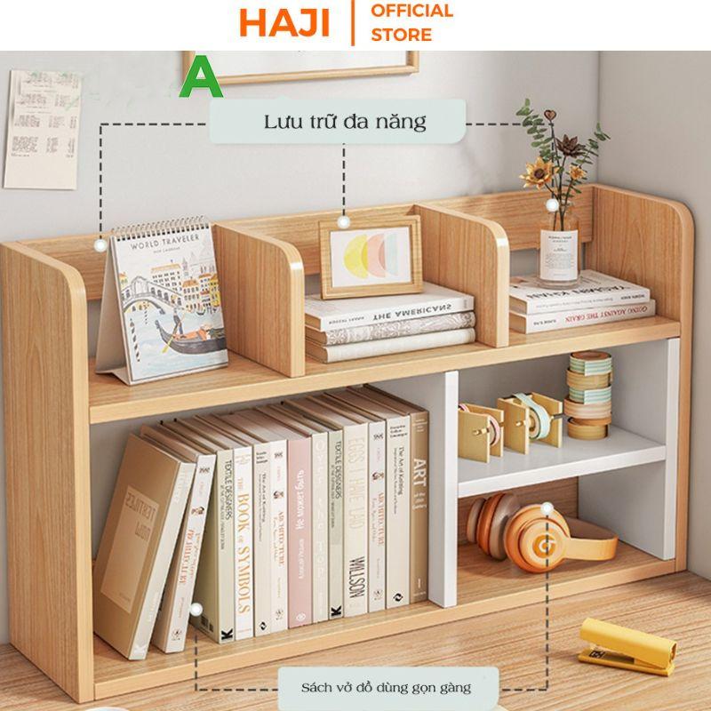 Kệ sách mini để bàn hai tầng tiện lợi, Kệ gỗ trang trí phong cách Vintage hiện đại xinh xắn thương hiệu HAJI A157